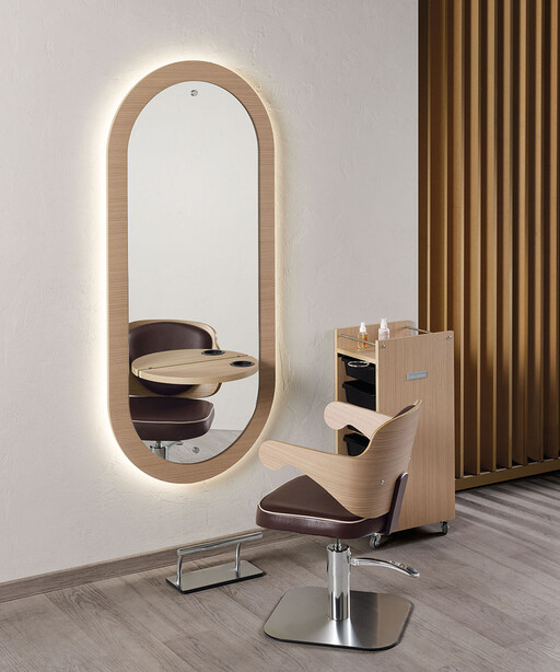 Hairdressing mirror: Eclipse - In photo Material: Oak 05 - Salon Ambience