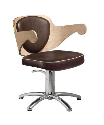 Hairdressing chair: Embrace - In photo: Colour A: Vintage Chocolate H9 – Colour B: Tea 62 – Material C: Oak 05 - Salon Ambience