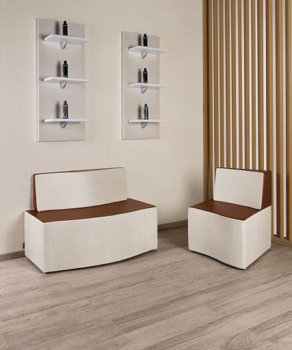 Attesa per parrucchieri: Lounge - In foto: RC/081 + RC/082 - Colore A: Vintage White G3 / B: Vintage Tan G2 - Salon Ambience